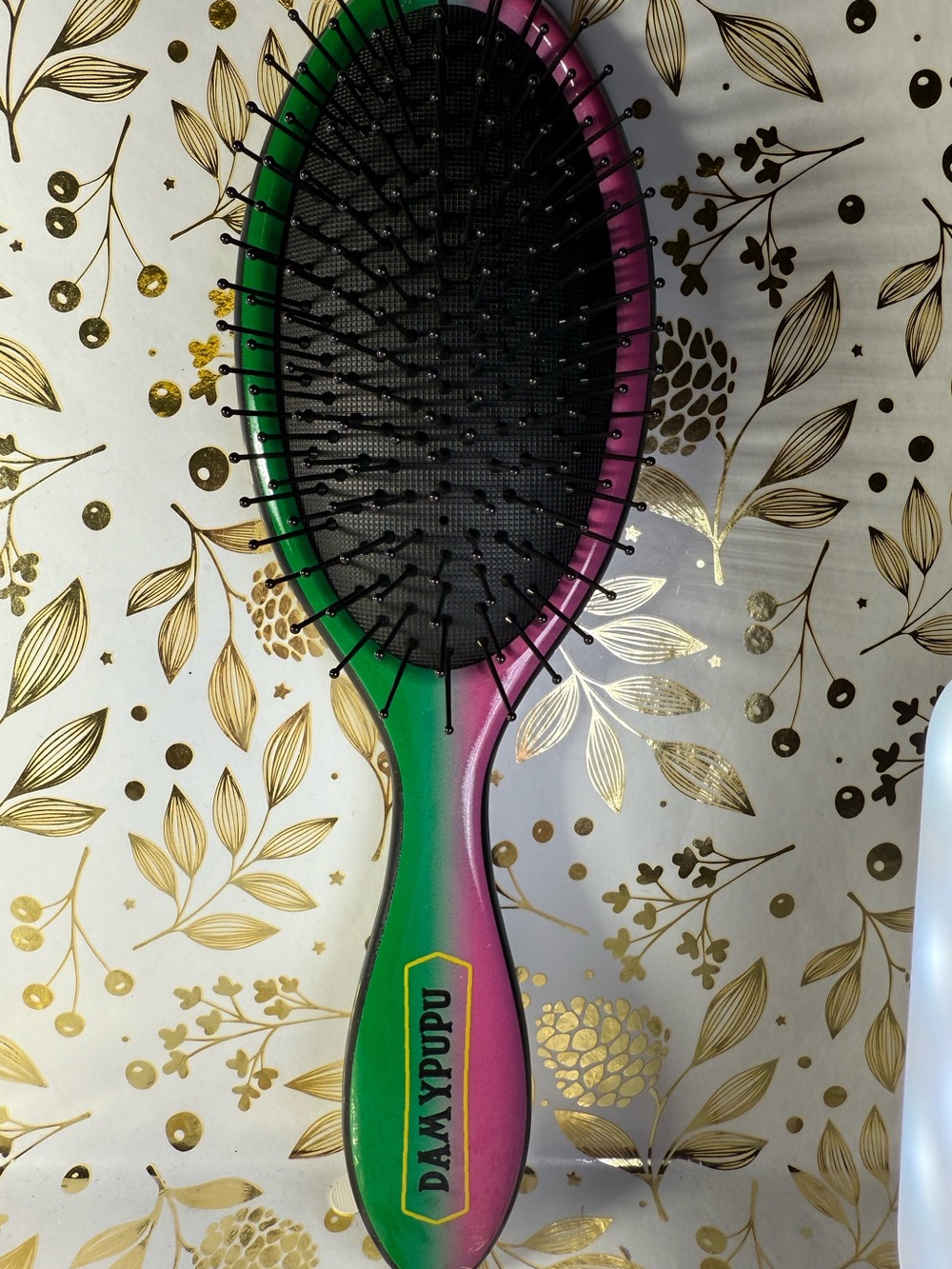 DAMXYPUPU Iridescent Green-Pink Paddle Brush